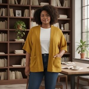 NWT Anthropologie Womens Oversize XS Open Cardigan Yellow Kimono Lagenlook drapy